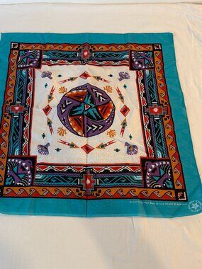 Vintage Wamcraft Southwestern Bandana Turquoise Native American Print